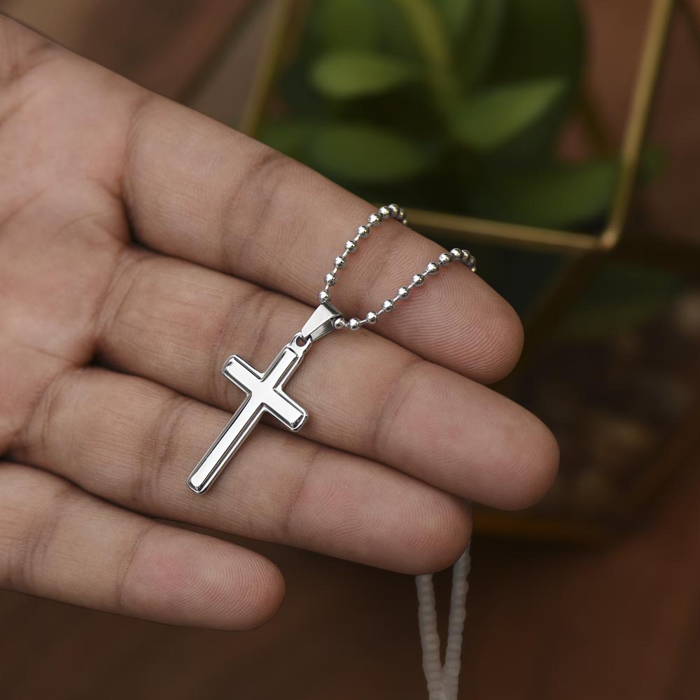To My Son - Love Mom -Artisan-Crafted Cross Necklace with Ball Chain
