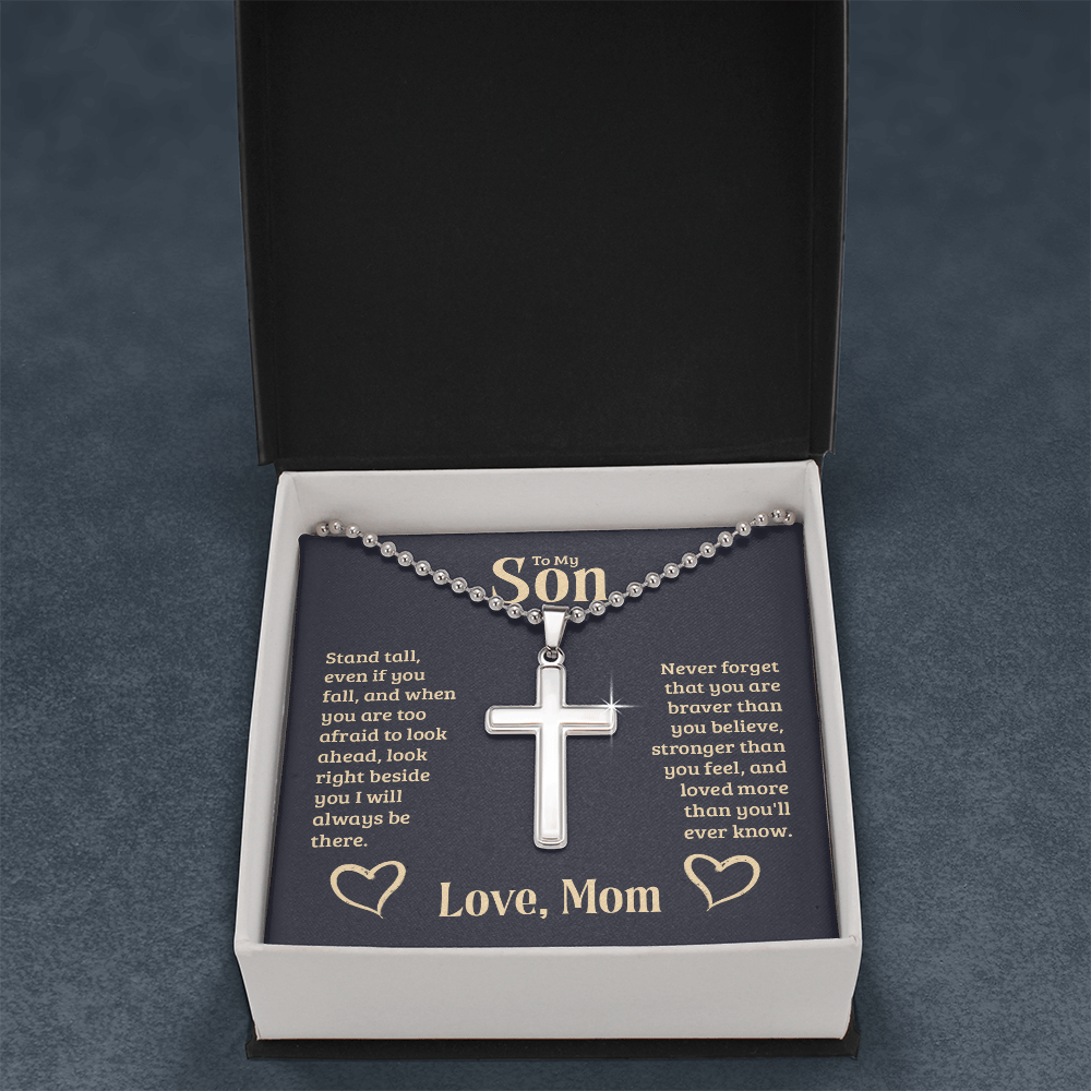 To My Son - Love Mom -Artisan-Crafted Cross Necklace with Ball Chain