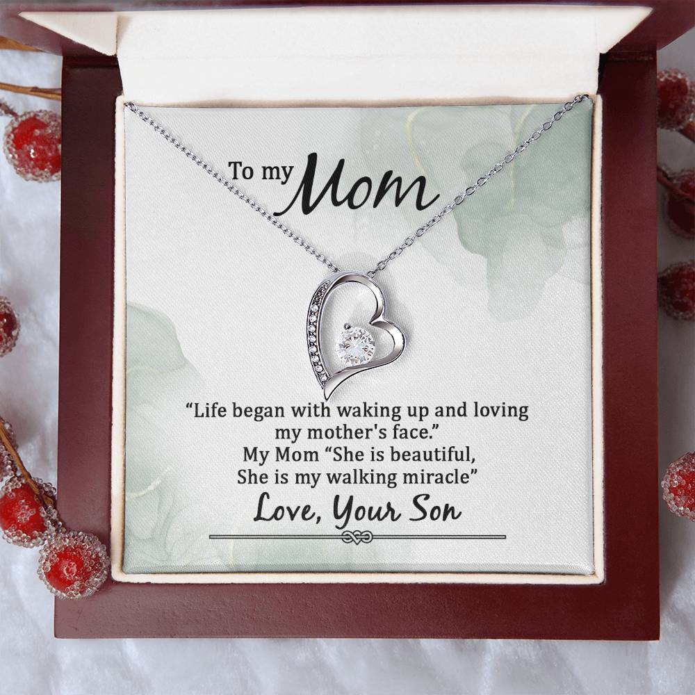 To My Mom Life Began With Walking Up - From Son - Forever Love Necklace