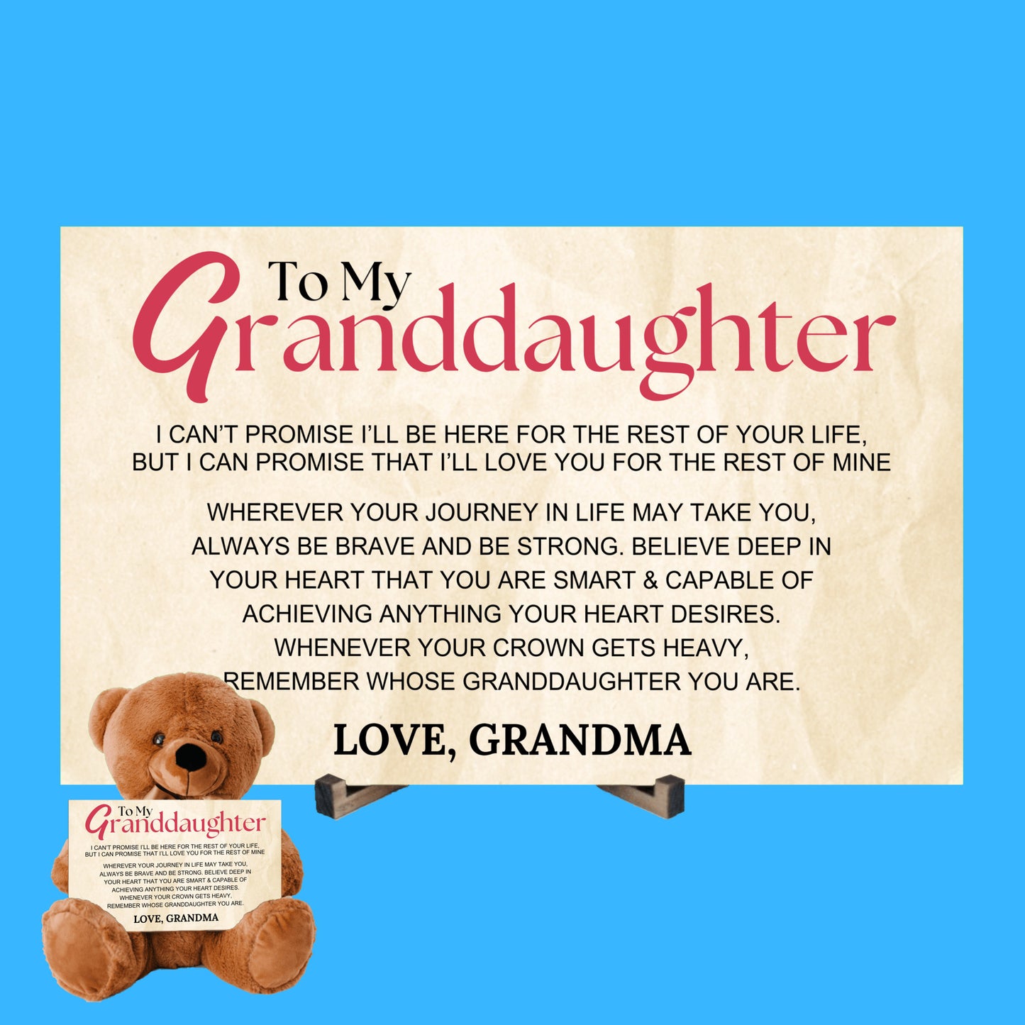 To My Granddaughter Teddy Bear with 10" x 6" Sign - SS14