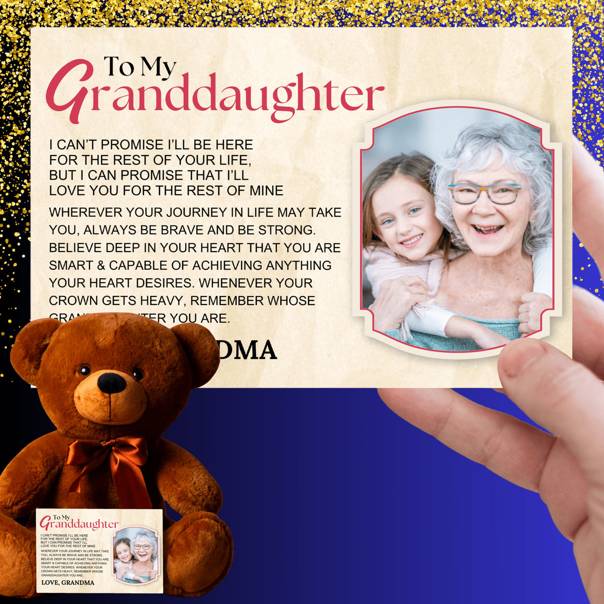 To My Granddaughter Teddy Bear with Canvas Message Card (Photo Upload) - SS16
