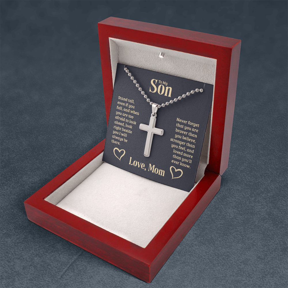 To My Son - Love Mom -Artisan-Crafted Cross Necklace with Ball Chain