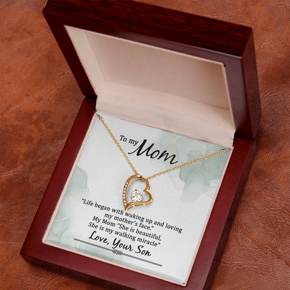 To My Mom Life Began With Walking Up - From Son - Forever Love Necklace