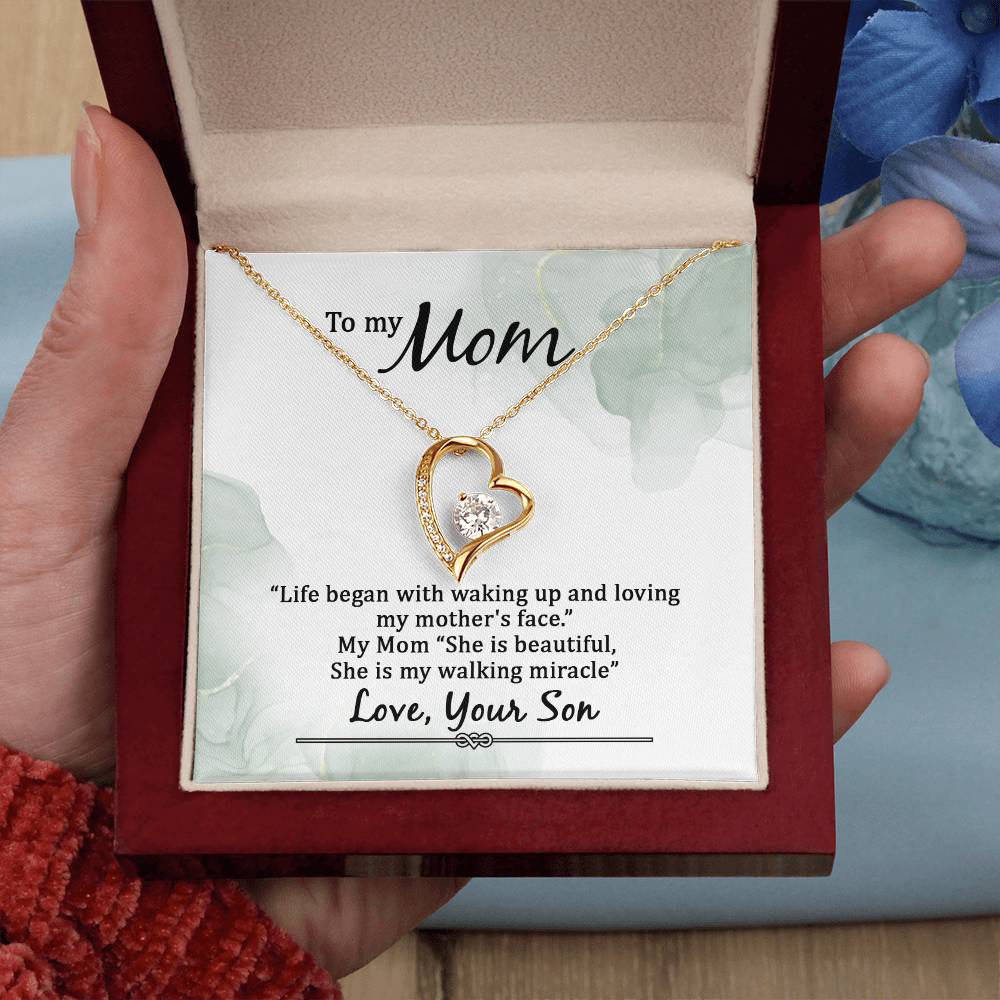 To My Mom Life Began With Walking Up - From Son - Forever Love Necklace