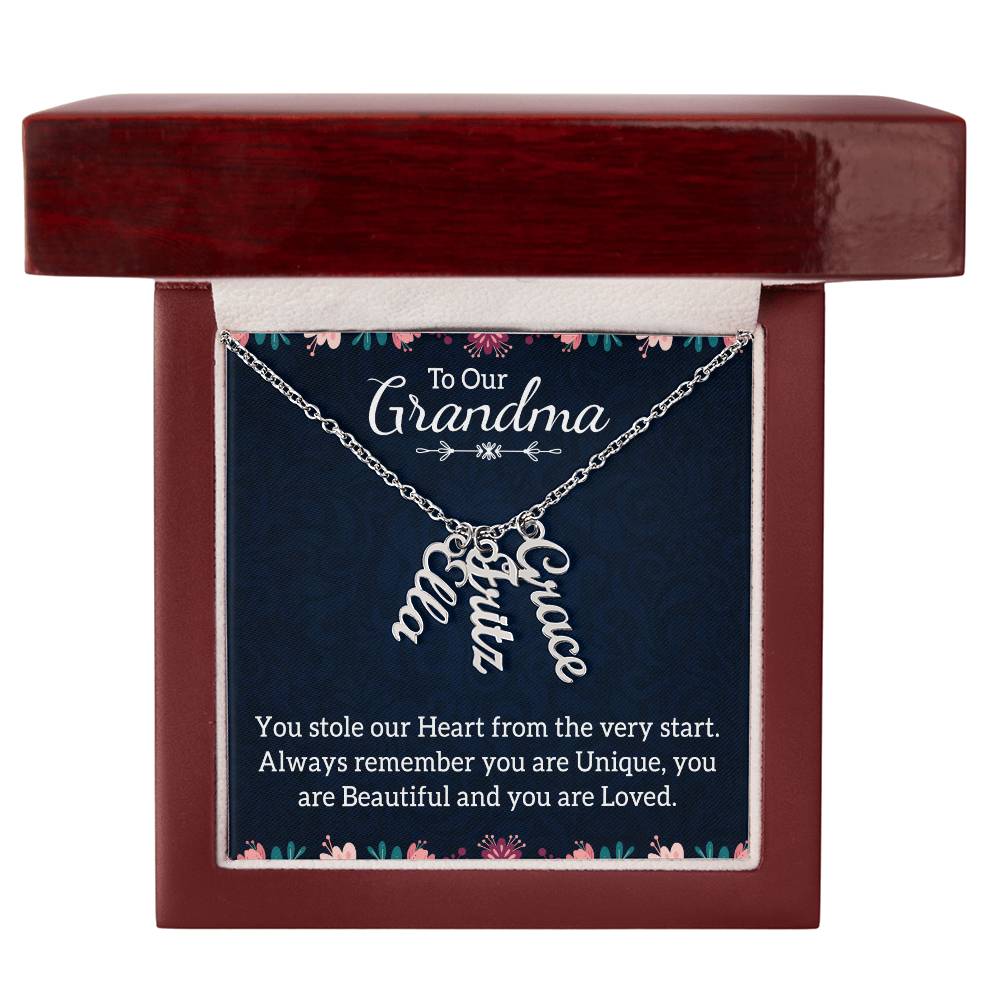 Multi Vertical Name Necklace - For Grandma You Are Loved