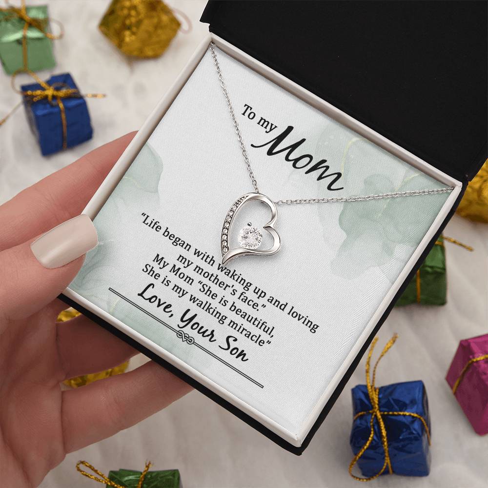 To My Mom Life Began With Walking Up - From Son - Forever Love Necklace