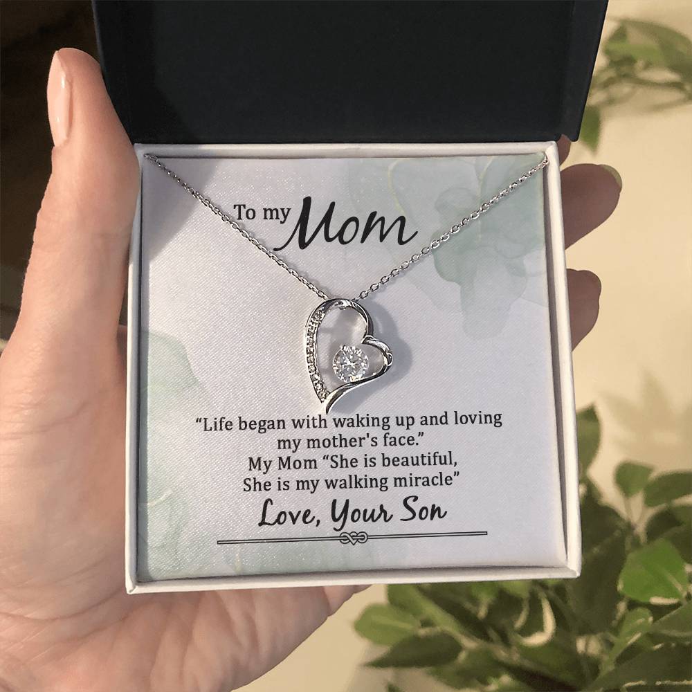 To My Mom Life Began With Walking Up - From Son - Forever Love Necklace
