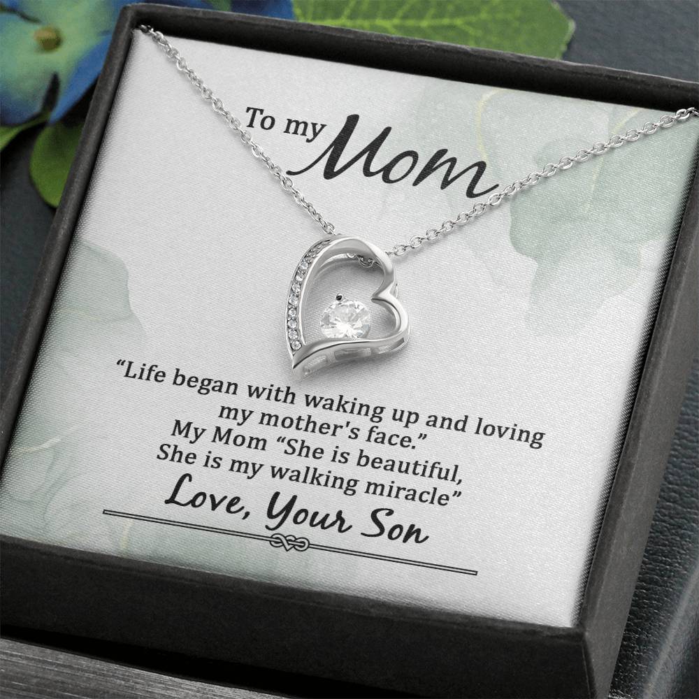 To My Mom Life Began With Walking Up - From Son - Forever Love Necklace