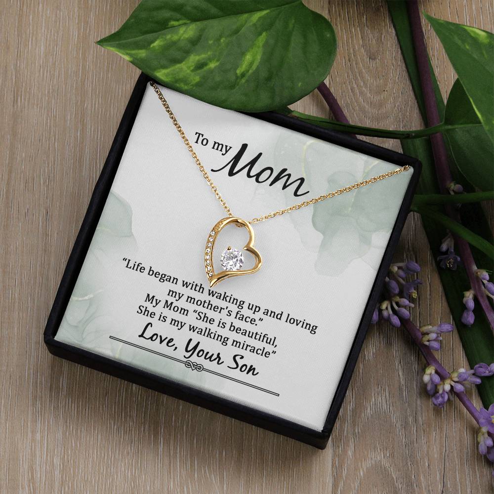 To My Mom Life Began With Walking Up - From Son - Forever Love Necklace