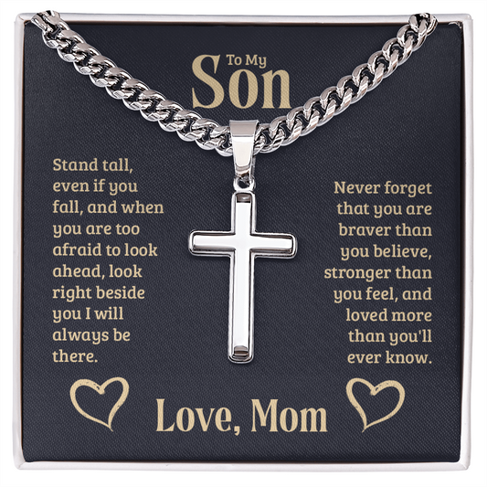 To My Son - Love Mom - Artisan Cross - Cuban Link Chain