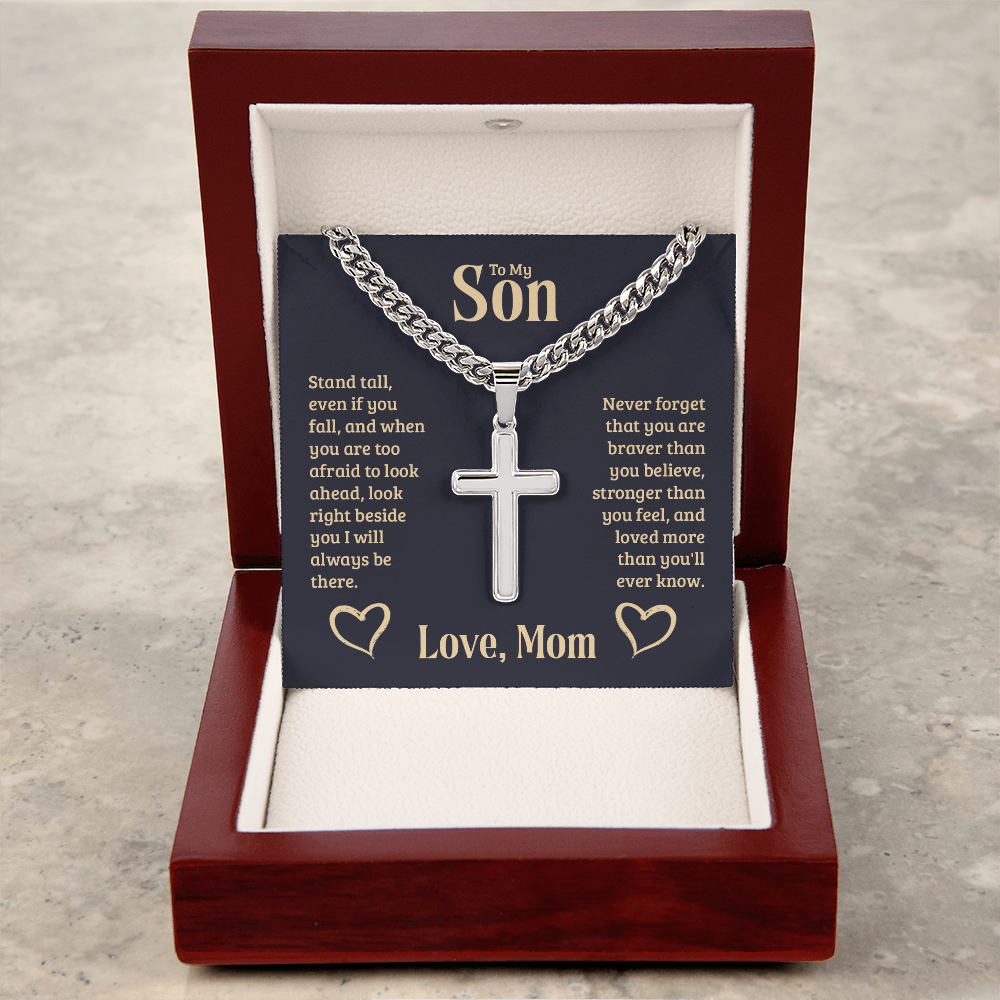 To My Son - Love Mom - Artisan Cross - Cuban Link Chain