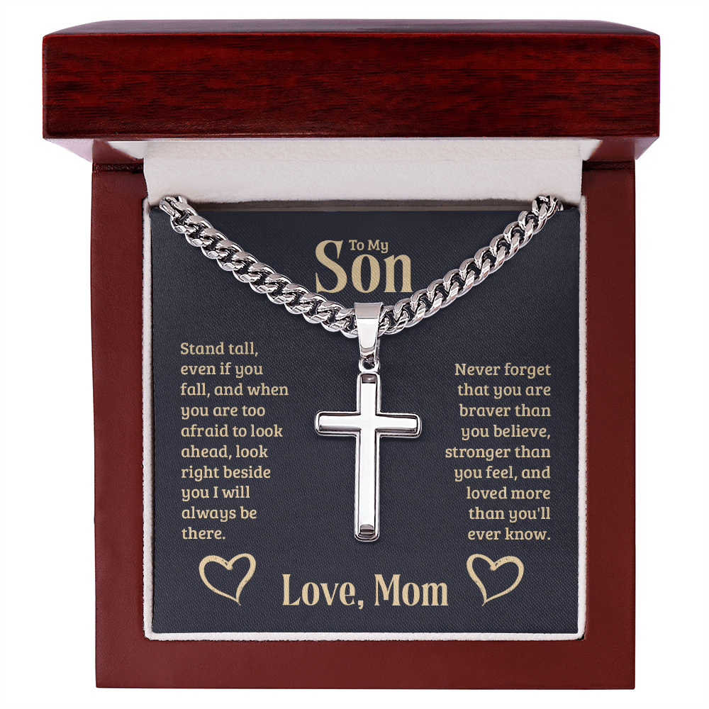 To My Son - Love Mom - Artisan Cross - Cuban Link Chain