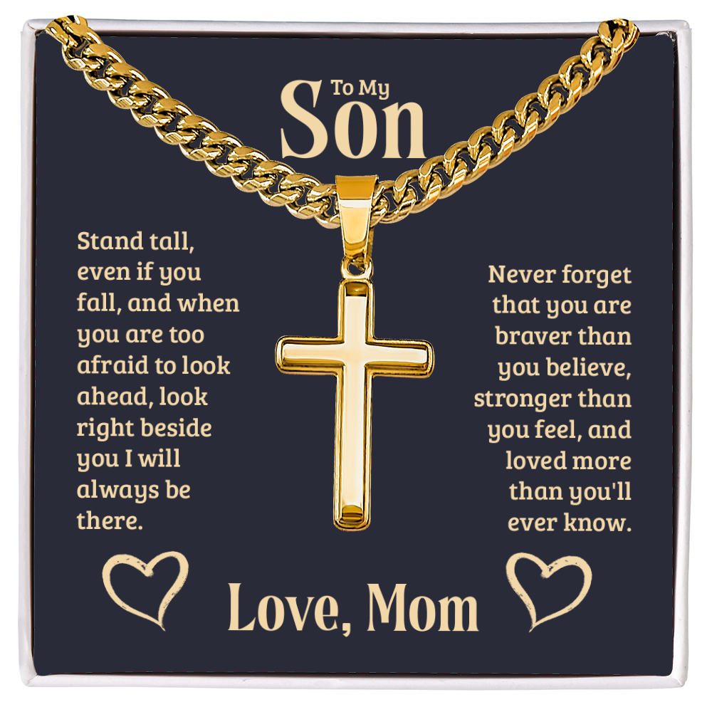 To My Son - Love Mom - Artisan Cross - Cuban Link Chain