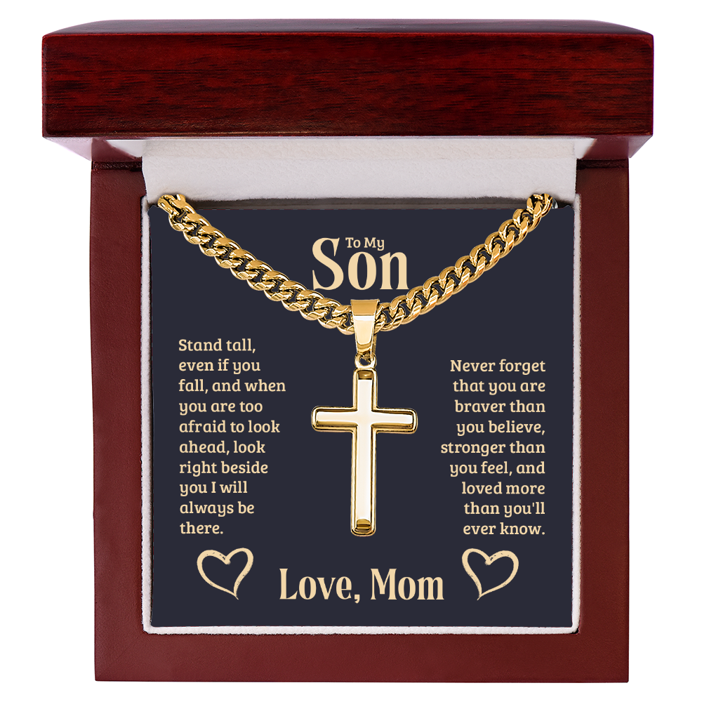 To My Son - Love Mom - Artisan Cross - Cuban Link Chain
