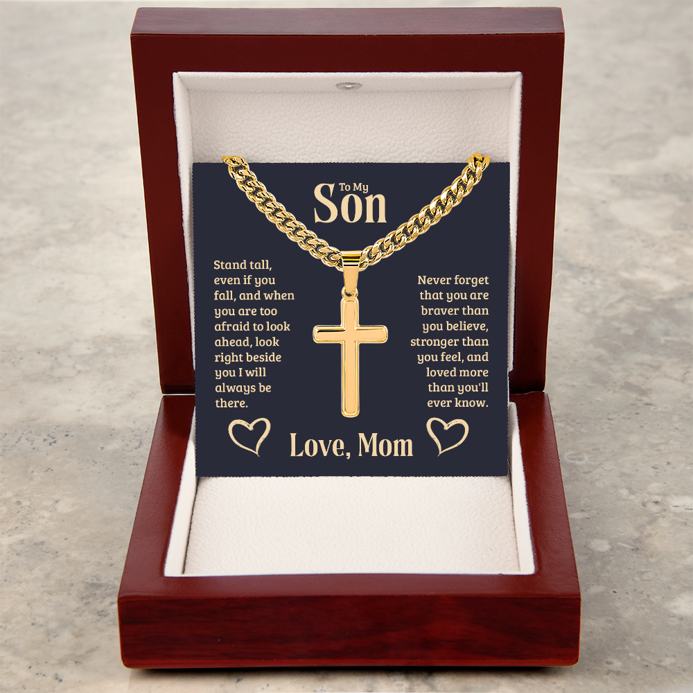 To My Son - Love Mom - Artisan Cross - Cuban Link Chain