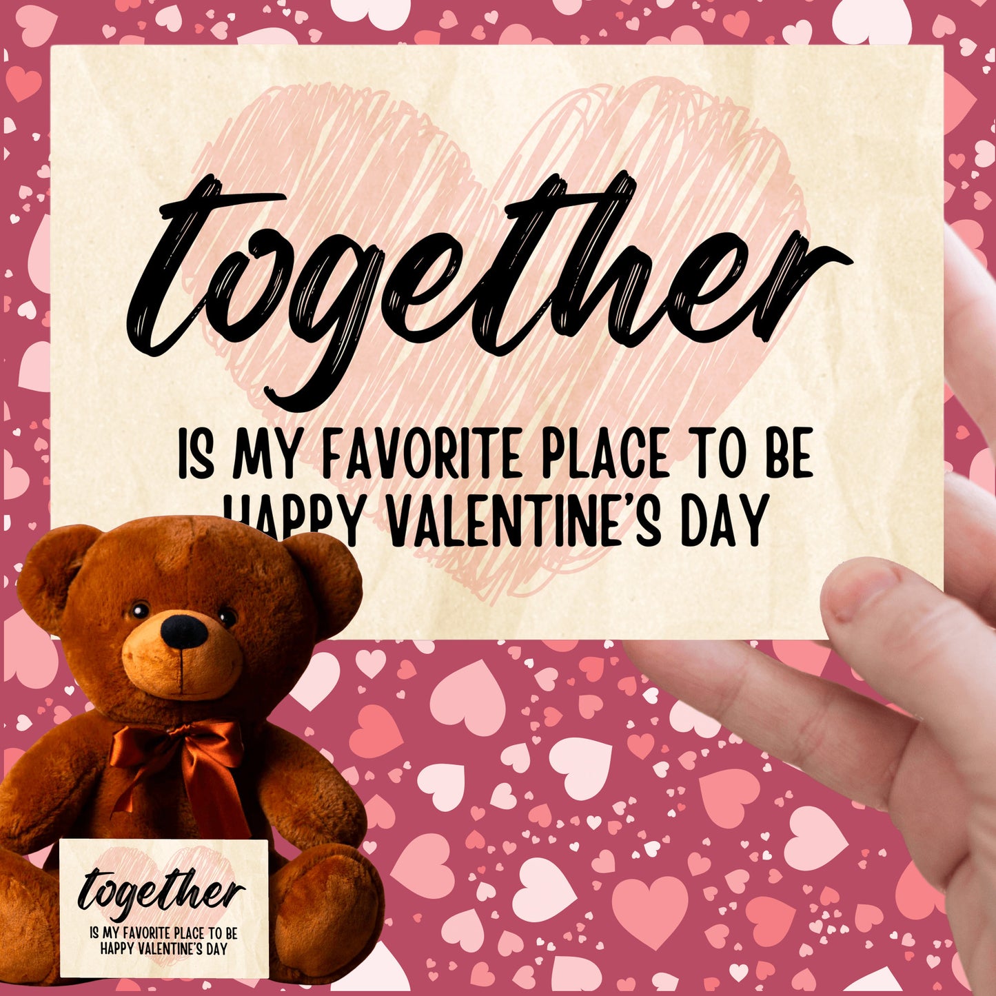 Valentine's Day Teddy Bear with Canvas Message Card - SS1
