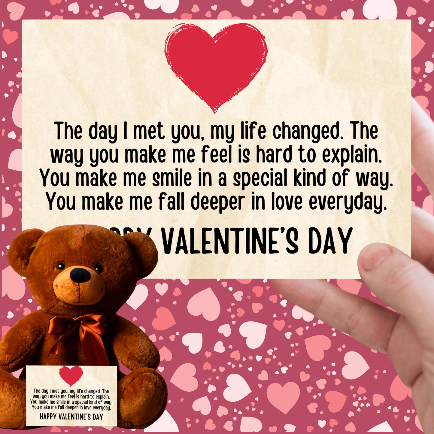 Valentine's Day Teddy Bear with Canvas Message Card - SS4