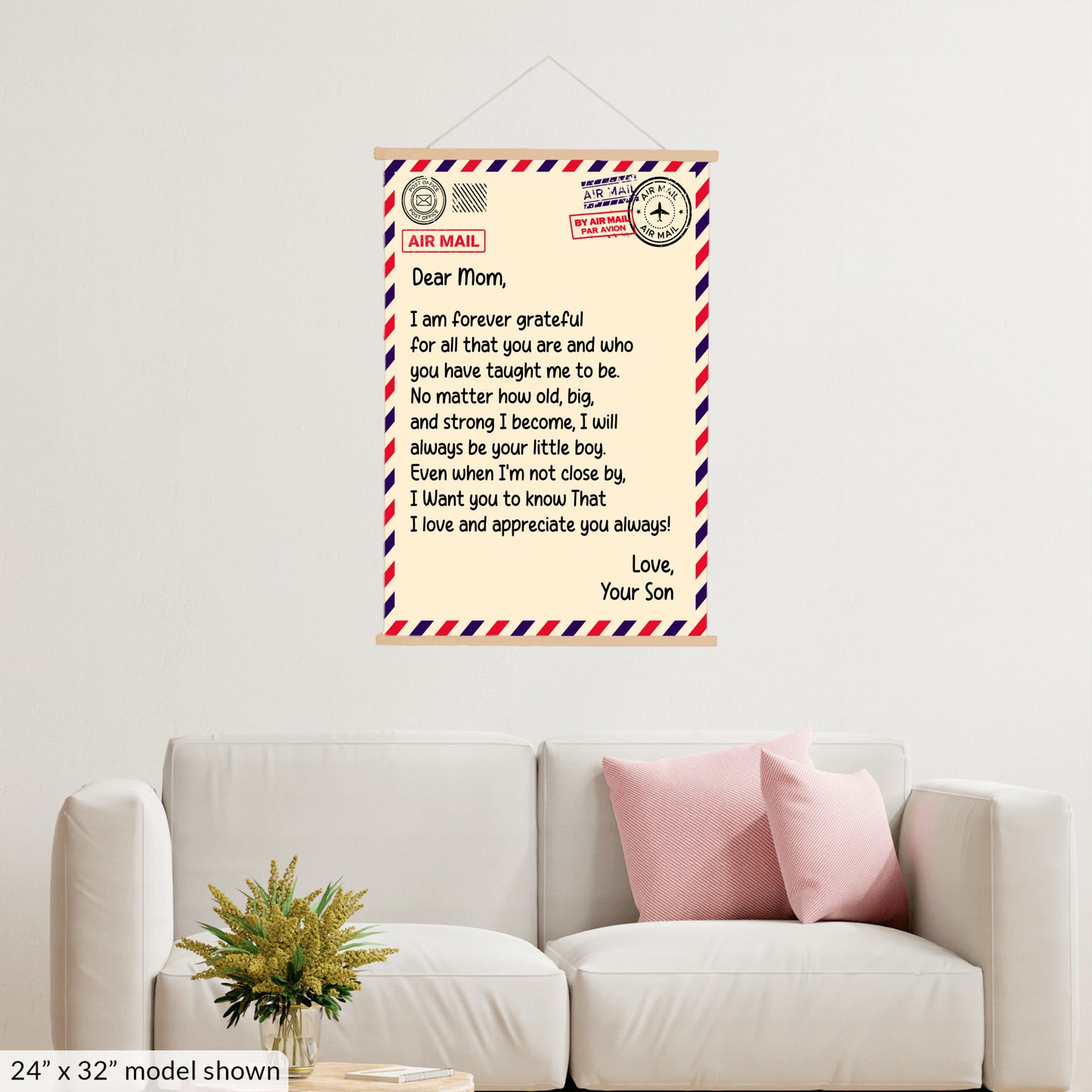 Dear Mom Hanging Canvas - From Son - PRICE INCLUDES FREE SHIPPING