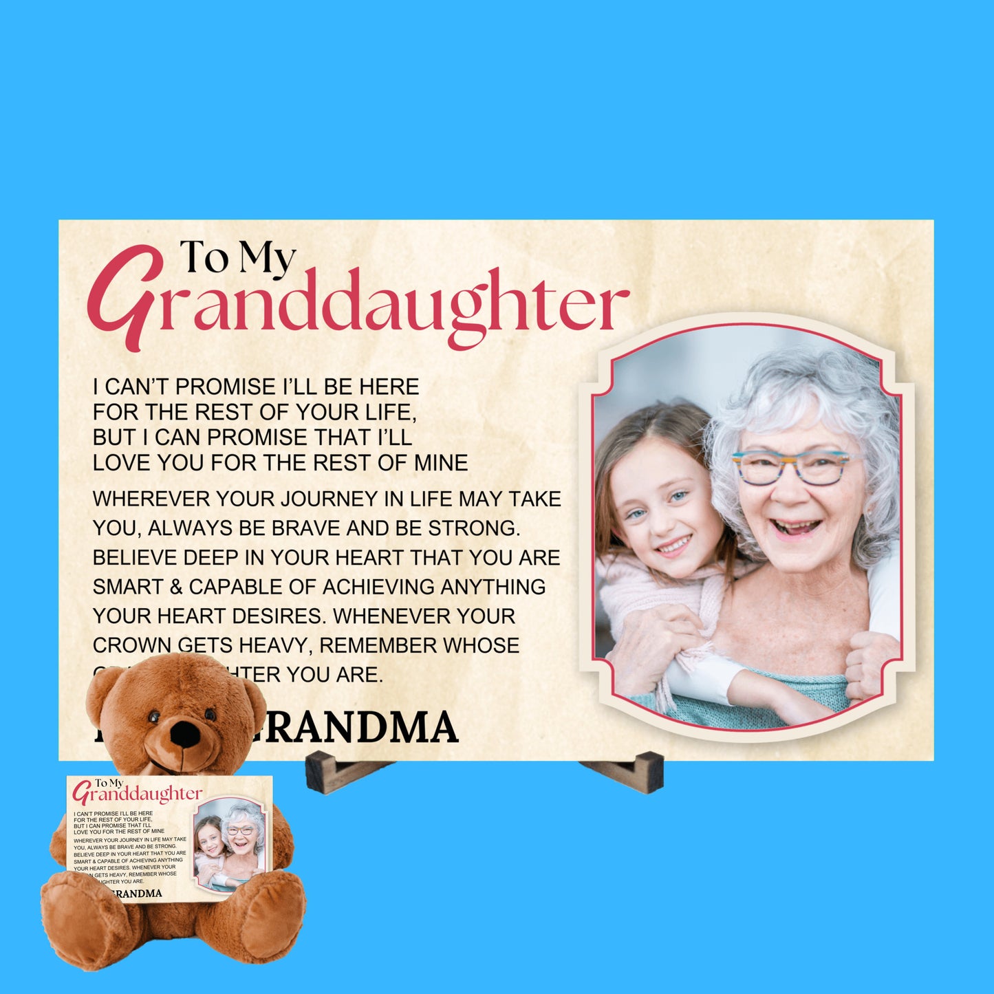 To My Granddaughter Teddy Bear with Canvas Message Card (Photo Upload) - SS15