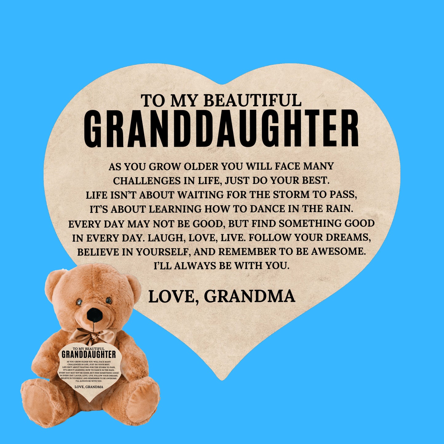 To My Granddaughter - Teddy Bear with Heart Sign - SS2