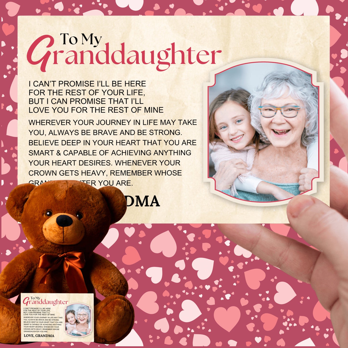 To My Granddaughter Teddy Bear with Canvas Message Card (Photo Upload) - SS16