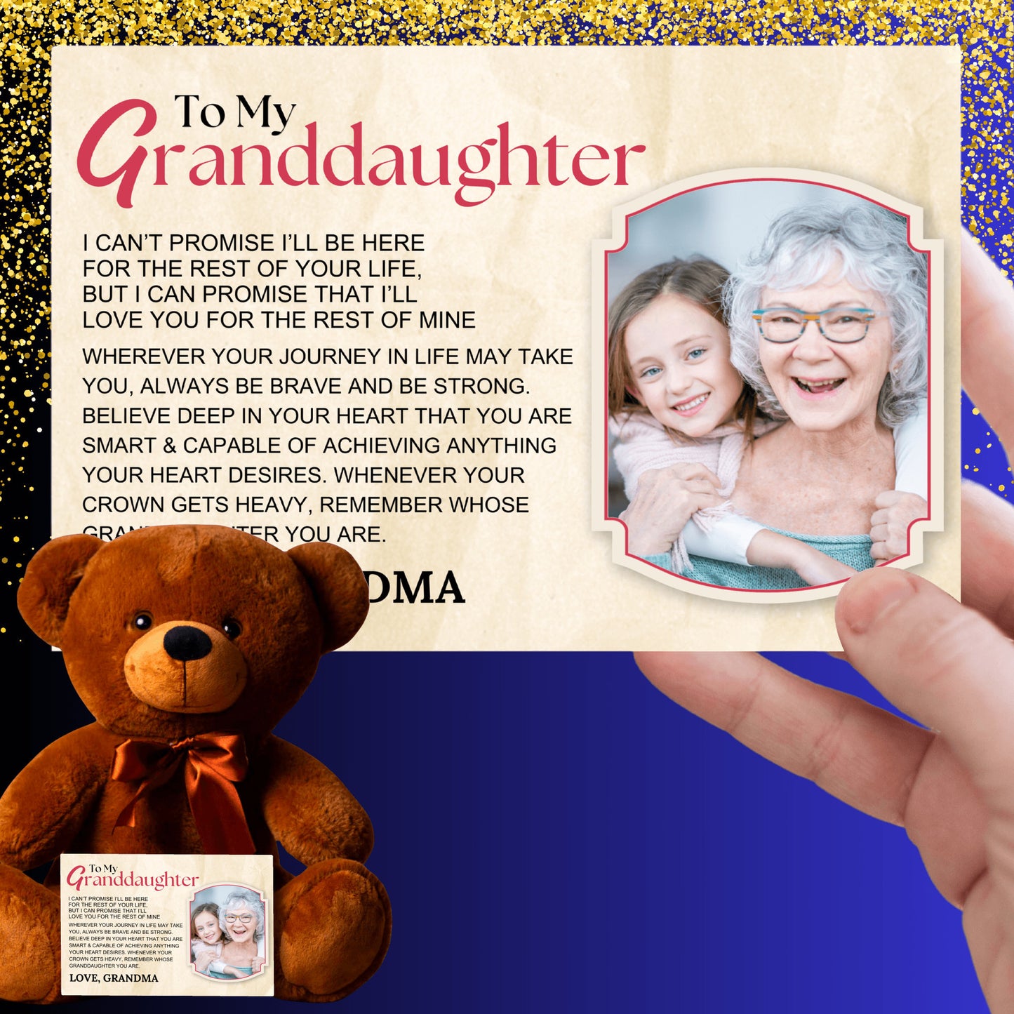 To My Granddaughter Teddy Bear with Canvas Message Card (Photo Upload) - SS16